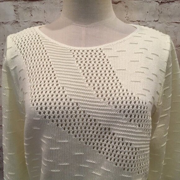 Vtg 80s Designers Originals Womens M Pullover Sweater Ivory Open Pointelle Knit - Picture 2 of 4